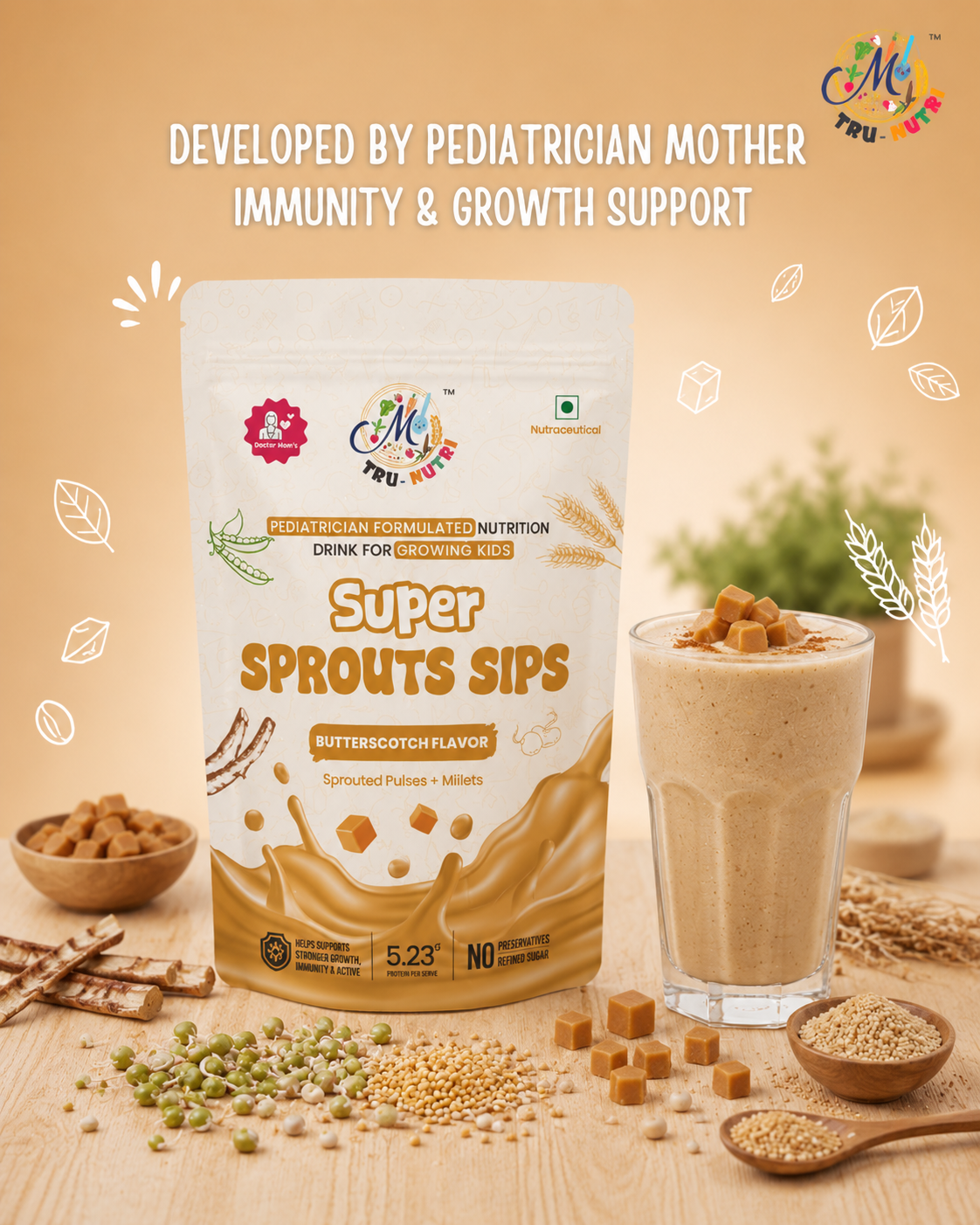 Super Sprouts Sips Butterscotch Flavour (200g)