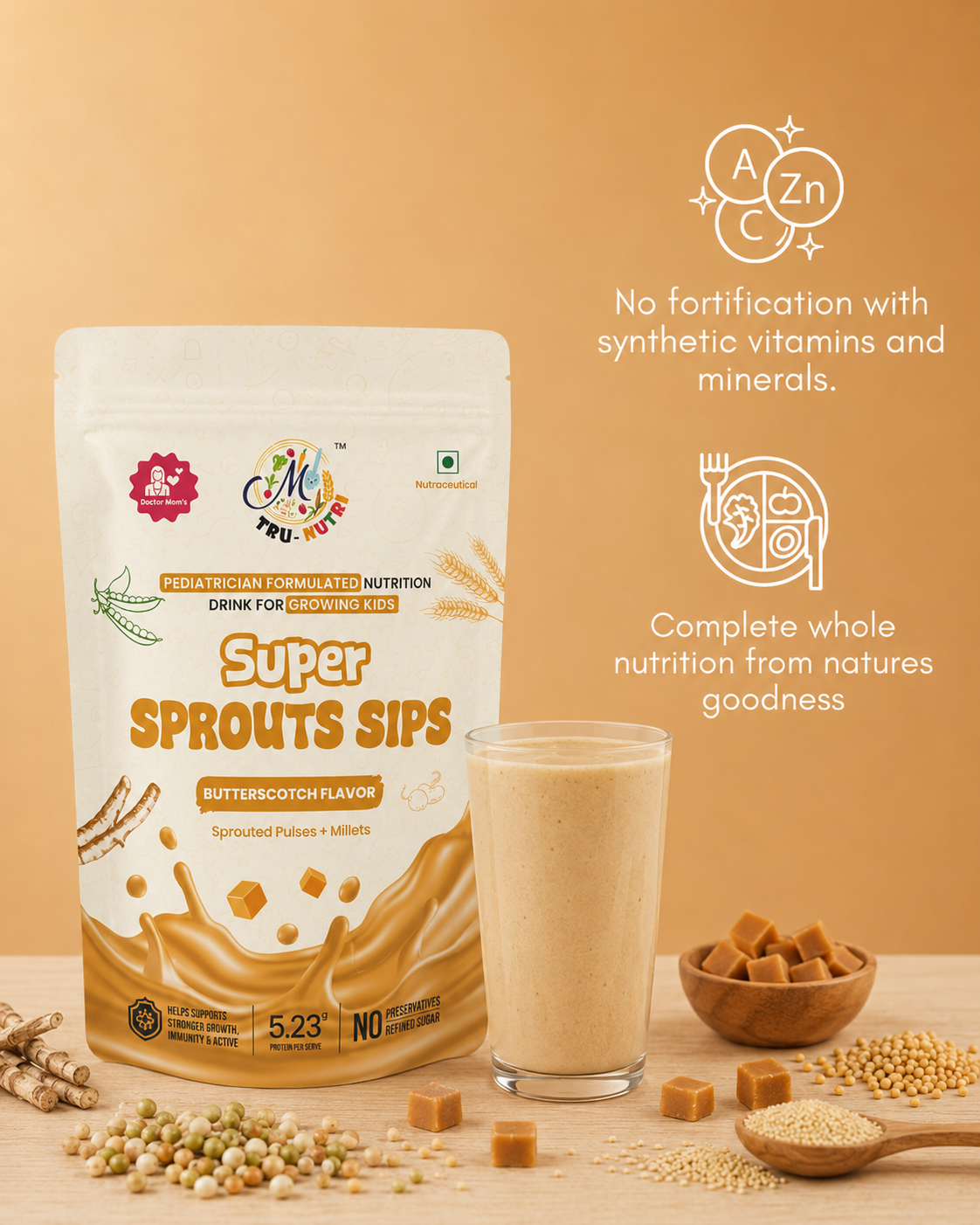 Super Sprouts Sips Butterscotch Flavour (200g)