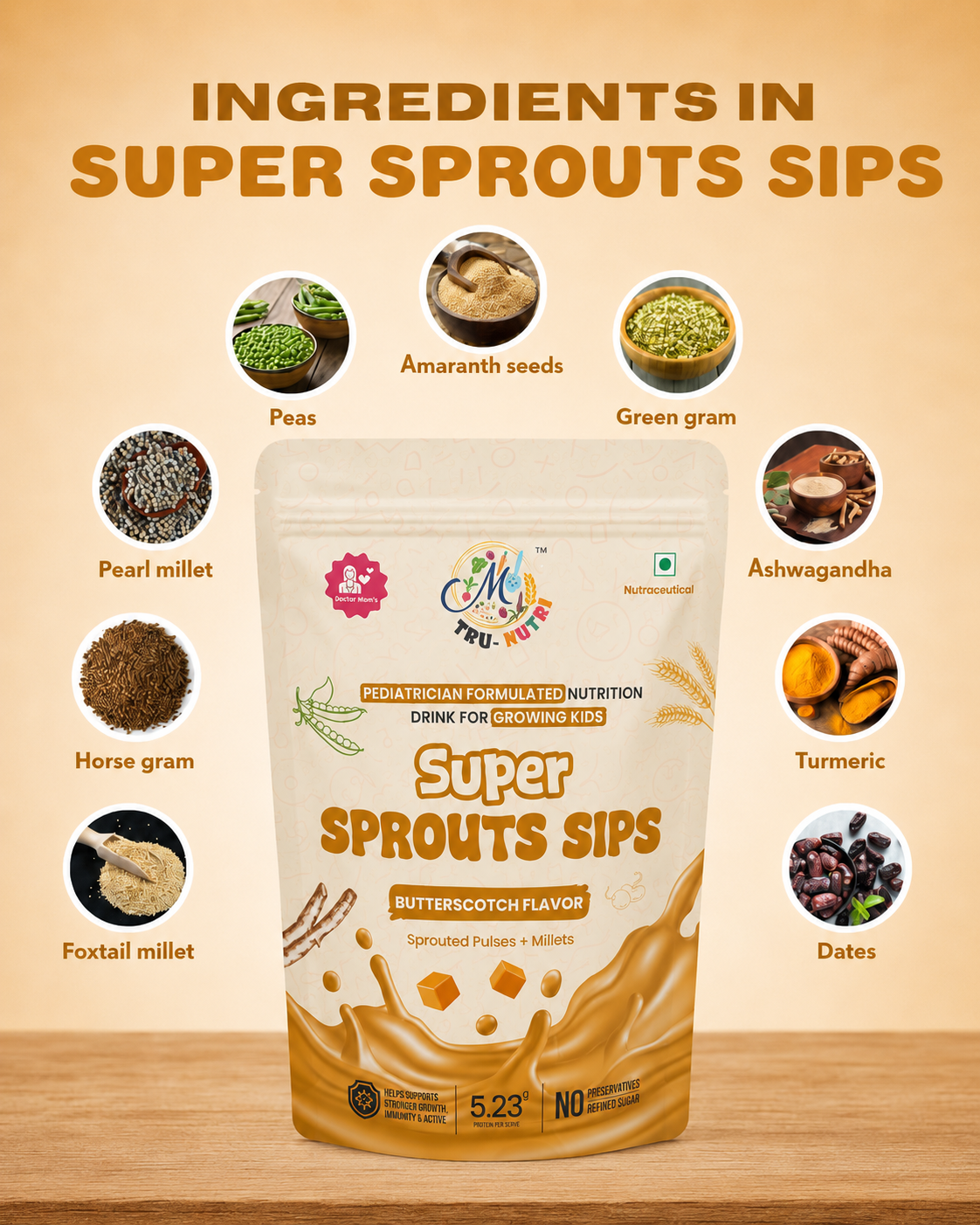 Super Sprouts Sips Butterscotch Flavour (200g)