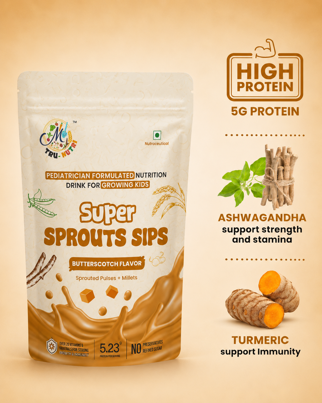 Super Sprouts Sips Butterscotch Flavour (200g)