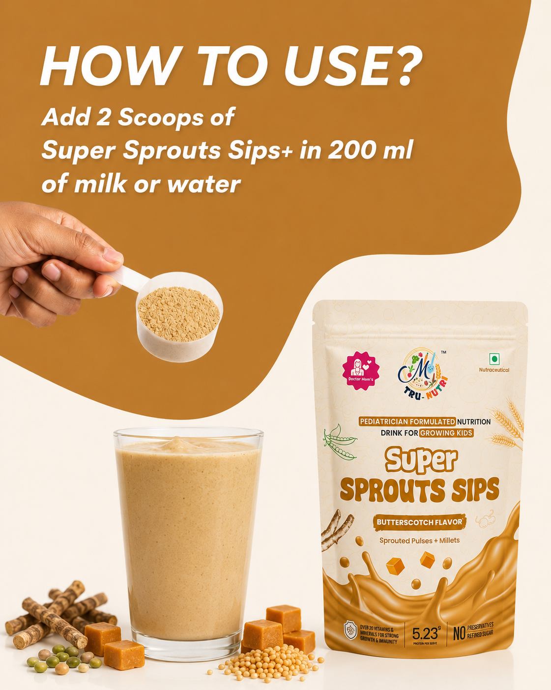 Super Sprouts Sips Butterscotch Flavour (200g)